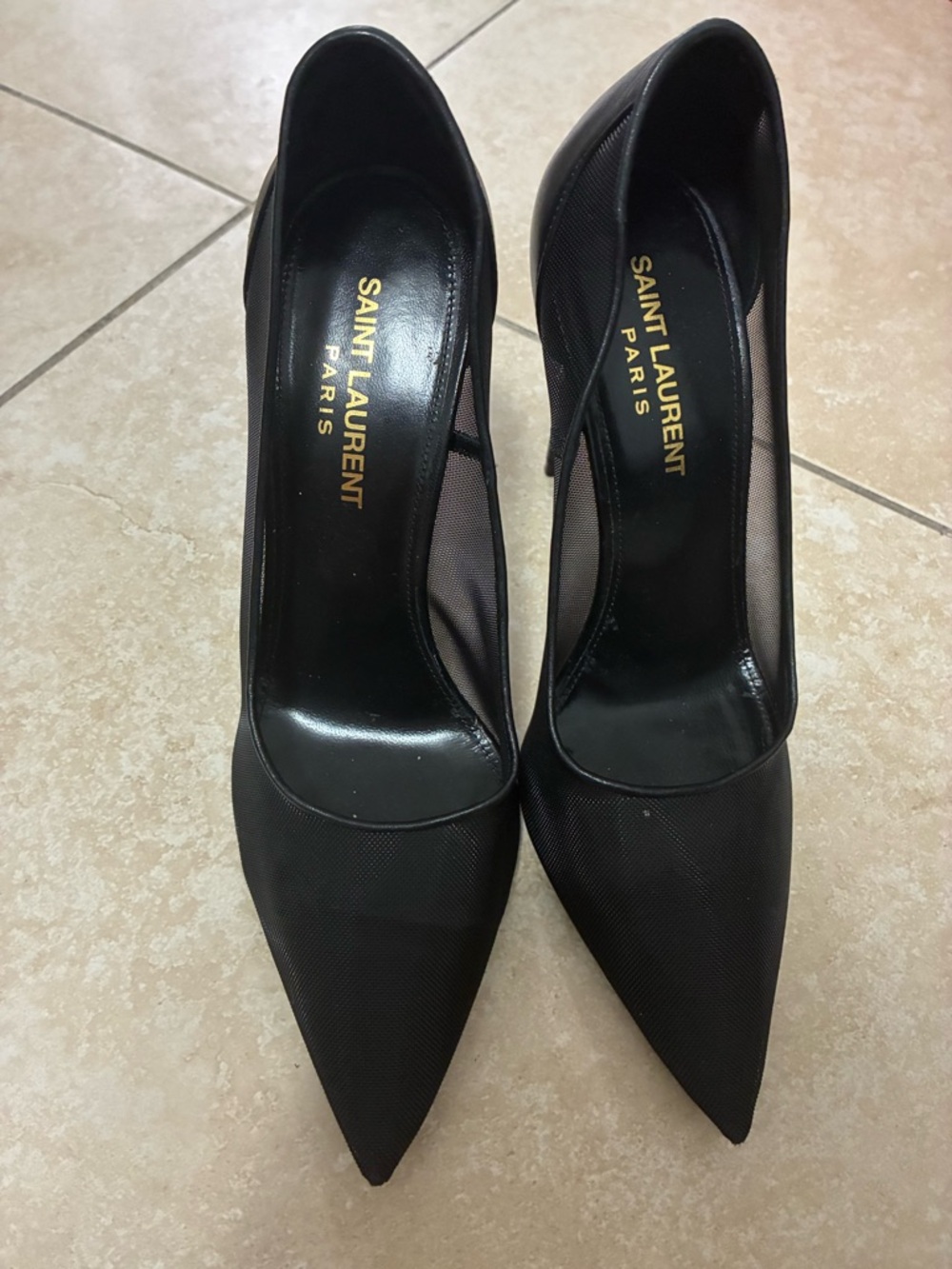 Saint Laurent Black Pointed Mesh Pumps
